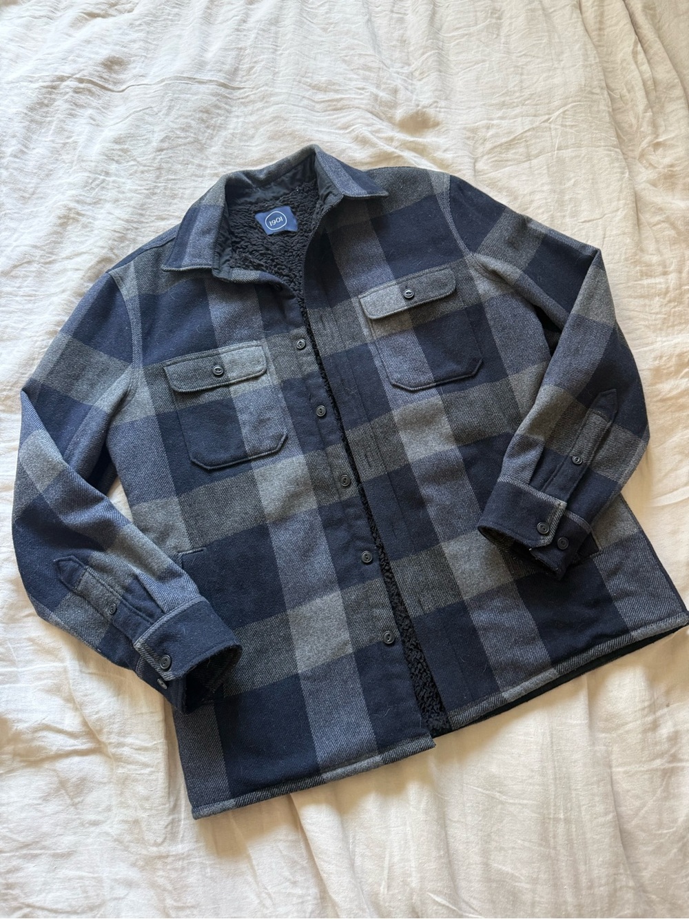 1901 Men's Navy and Gray Plaid Shirt Jacket